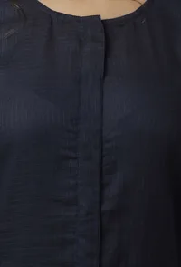 Set of 3: Aegean Blue Plain Kota Round Neck Straight Fit Kurta with Plain Salwar and Aegean Blue with Beige Floral Hand-Block Printed Kota Dupatta image 5