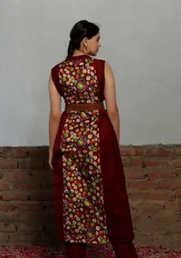 Beige Kalamkari Printed Cotton Silk Pleated Midi Dress image 4