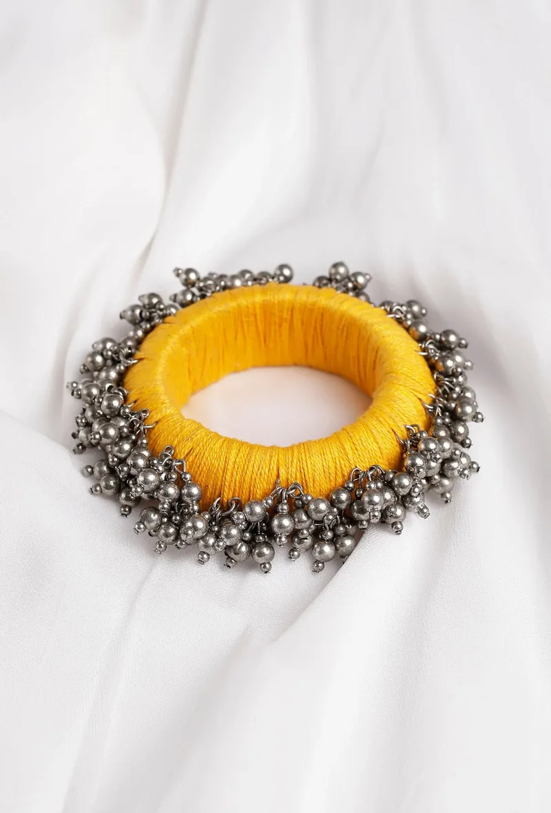Yellow Thread Wooden Bangles