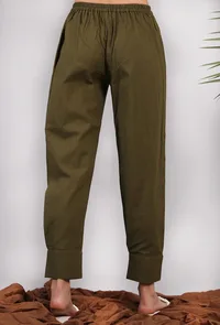 Solid Olive Green Side Pleated Cuffed Pants image 3