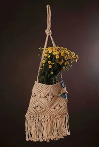 Honeydew Macrame Tote Bag With Blue Tassels image 1