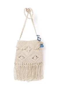 Honeydew Macrame Tote Bag With Blue Tassels image 2