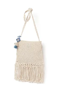 Honeydew Macrame Tote Bag With Blue Tassels image 3