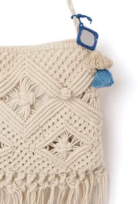 Honeydew Macrame Tote Bag With Blue Tassels image 4