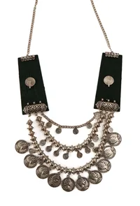 Green Fabric Coin Charm 3-Layer Necklace image 2