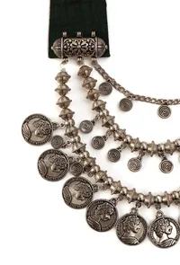 Green Fabric Coin Charm 3-Layer Necklace image 3