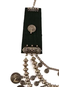 Green Fabric Coin Charm 3-Layer Necklace image 4