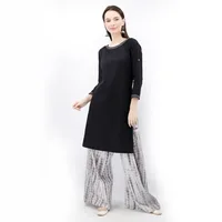 Black Cotton Kurta And White Tie & Dye Palazzo Set image 1