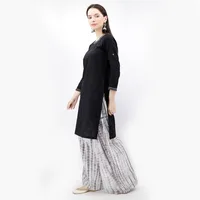 Black Cotton Kurta And White Tie & Dye Palazzo Set image 3