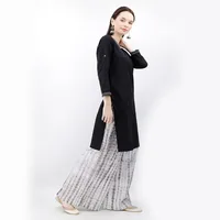 Black Cotton Kurta And White Tie & Dye Palazzo Set image 4