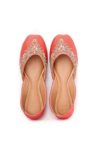 Orange Embroidered Silk Juttis image 2