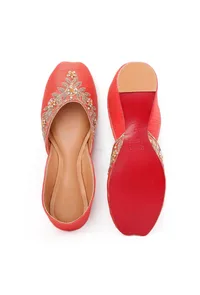 Orange Embroidered Silk Juttis image 3