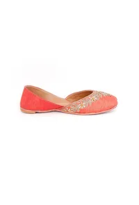 Orange Embroidered Silk Juttis image 6