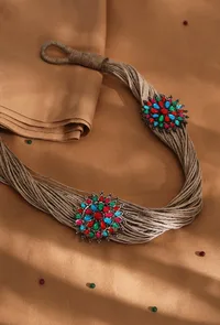 Stone Work Flower Design Jute Necklace image 1
