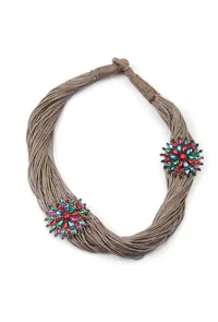 Stone Work Flower Design Jute Necklace image 2
