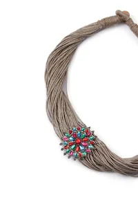 Stone Work Flower Design Jute Necklace image 3