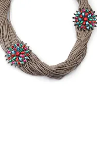 Stone Work Flower Design Jute Necklace image 4