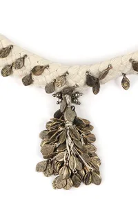 White Thread & German Silver Tribal Leaf Choker Necklace image 3