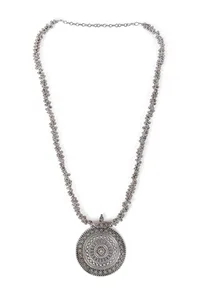 German Silver Designer Long Chain Ghunghru Bead Round Pendant image 3