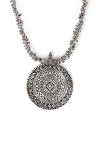 German Silver Designer Long Chain Ghunghru Bead Round Pendant image 4