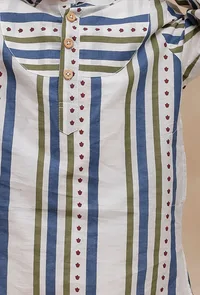 Set of 2: Off-White Multi Color Striped Kurta with off-white Pant image 4