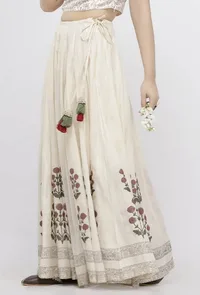 Off White  Hand-Block Printed Kalidaar  Kota Skirt image 2