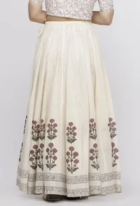 Off White  Hand-Block Printed Kalidaar  Kota Skirt image 4