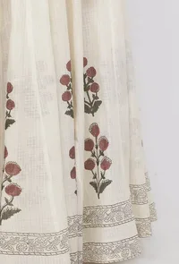 Off White  Hand-Block Printed Kalidaar  Kota Skirt image 6