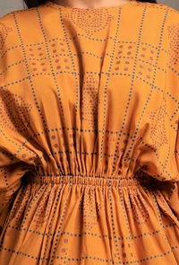 Set of 2: Mustard Yellow Gathered Kaftan Short Tunic with Mustard Yellow Cotton Pants image 6