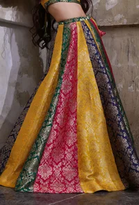 Multicolor Banarasi Jacquard Kalidar Skirt With Tassels image 1