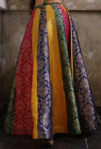 Multicolor Banarasi Jacquard Kalidar Skirt With Tassels image 2