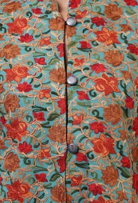 Teal Blue & Multicolor Ari Embroidered Kani Short Jacket image 5