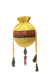 Tuscan Yellow Cotton Mirror Tassels Potli image 2