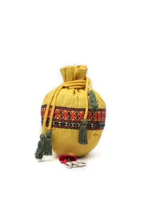 Tuscan Yellow Cotton Mirror Tassels Potli image 3