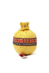 Tuscan Yellow Cotton Mirror Tassels Potli image 4