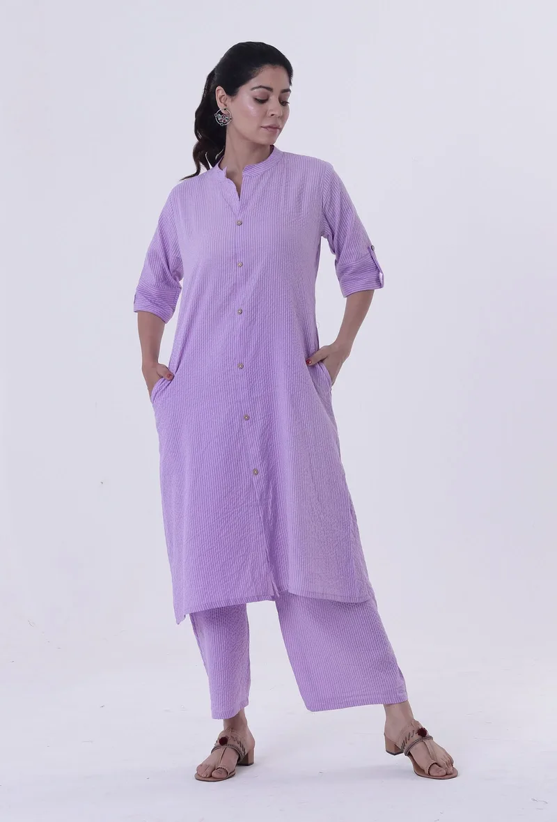 Set Of 2: Lavender Cotton Kurti With Palazzo Set