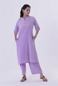 Set Of 2: Lavender Cotton Kurti With Palazzo Set image 1