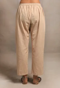 Set of 2: Ecru Hand block Printed Bust-side Gathered Tunic Dress with Ecru straight fit narrow pants image 5