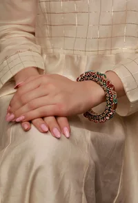 Green & Red Pearl Kundan Bangle image 1