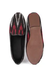 Black, Red & Grey Ikat Flat Cruelty Free Leather Ballerina image 3