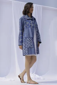 Blue Medium Length Cotton Kantha Jacket image 2