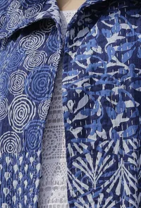 Blue Medium Length Cotton Kantha Jacket image 3