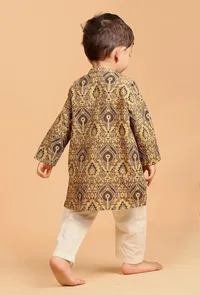 Set Of 2: Ativ Khaki Ajrakh Print Cotton Kurta & Off White Pyjama image 3