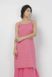Gul Pink Small Floral Buti Hand-Block Printed Cotton Slip image 2
