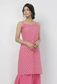 Gul Pink Small Floral Buti Hand-Block Printed Cotton Slip image 4