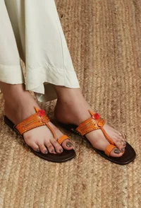 Genuine Cruelty-Free Leather Ethnic Toe-Ring Kolhapuri Sandals image 1