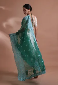 Green Color Silk Organza Embroidered Dupatta image 2