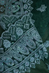 Green Color Silk Organza Embroidered Dupatta image 5