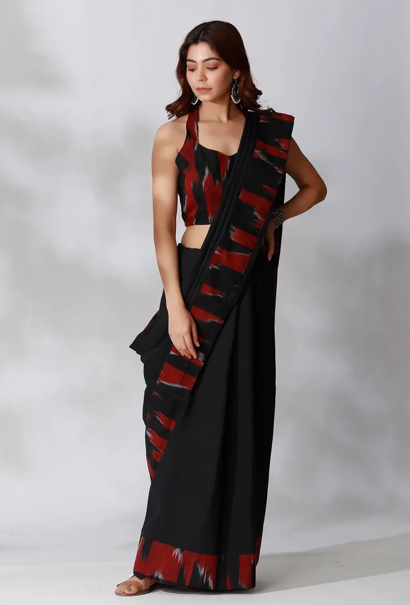 Black And Maroon Ikkat Saree