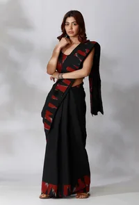 Black And Maroon Ikkat Saree image 3